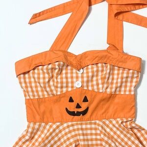 Grace Karin Halloween Jack O'Lantern Gingham Pumpkin Halter Dress